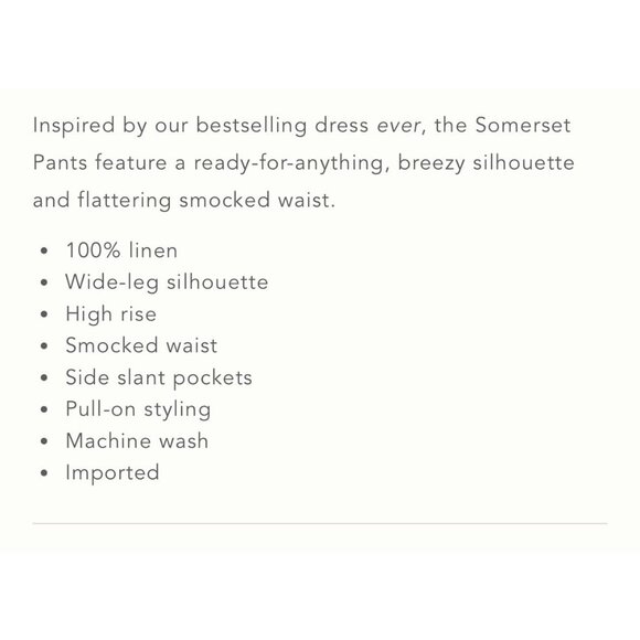 NWT Size S - Anthropologie The Somerset Pull-On Pants (100% Linen) NWT US$ 118 - Picture 6 of 16